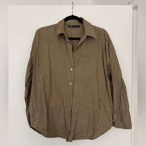 Zara Oversized Poplin Button-Down Shirt in Sage Green